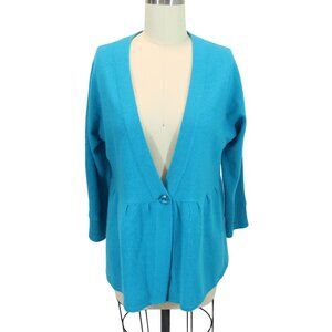 PRECIOUS FIBERS 100% Cashmere Teal Turquoise Peplum Cardigan Sweater Size M